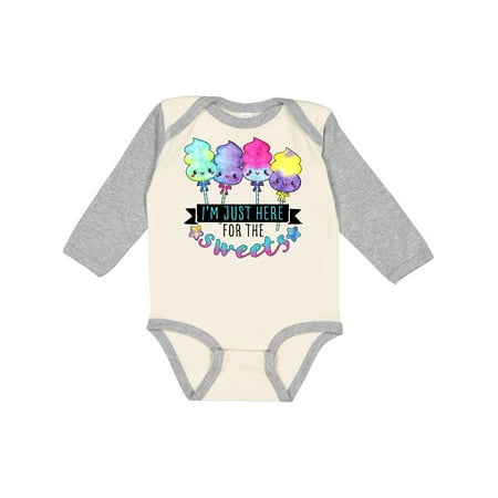 

Inktastic I m Just Here for the Sweets with Spun Sugar Candy Boys or Girls Long Sleeve Baby Bodysuit