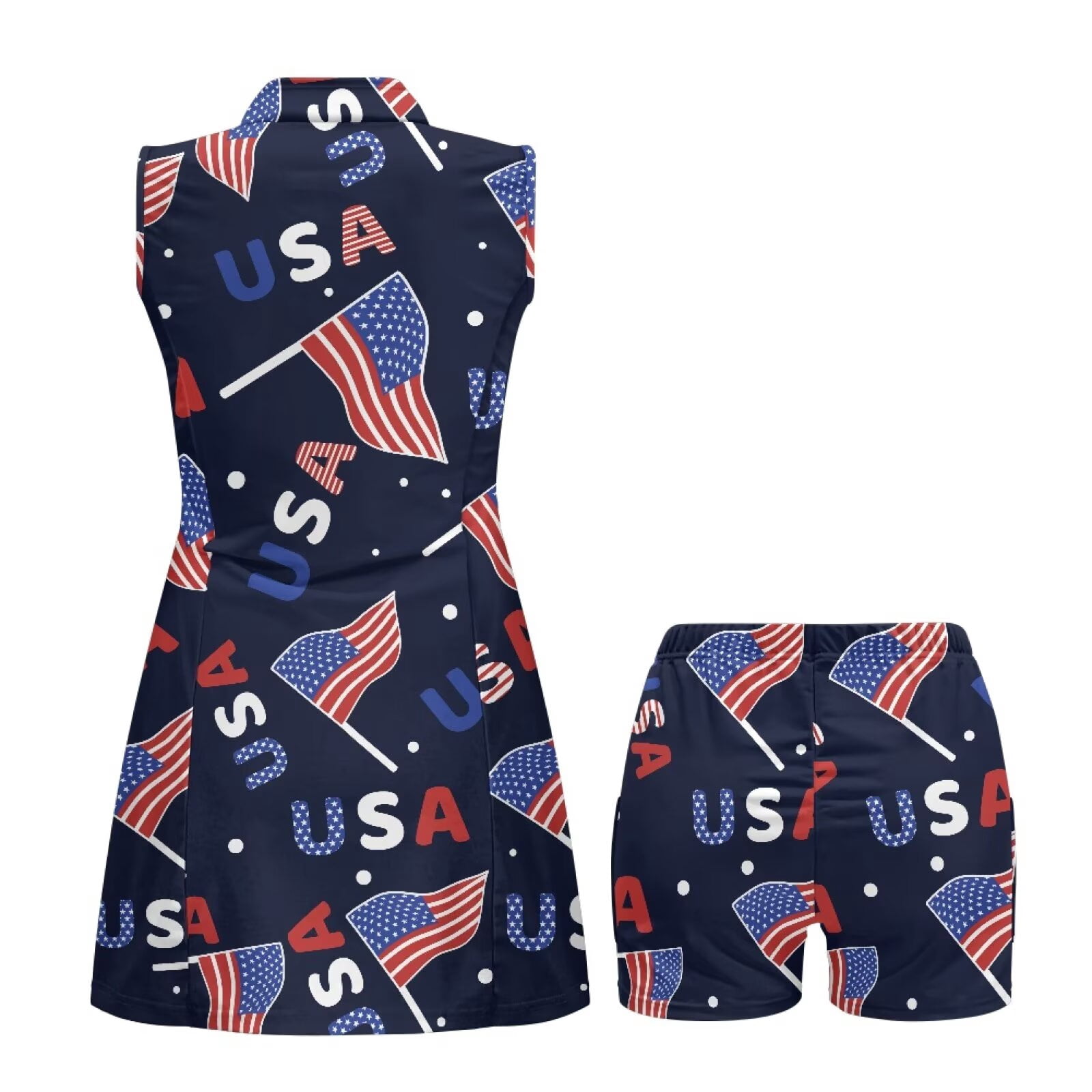 Yuyamidu American Flag Womens Tennis Dress with Inner Shorts Tennis Dress for Women Sleeveless Golf Outfits for Women Soft Womens Athletic Clothing Sets Size M