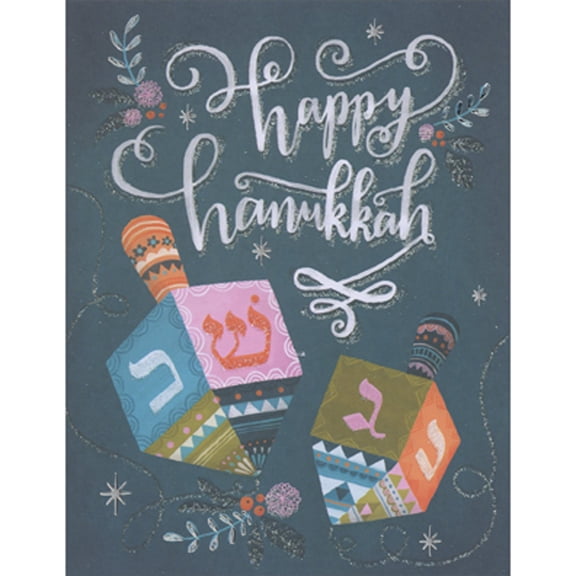 Madison Park Greetings Colorful Dreidels on Dark Blue Box of 10 Hanukkah Cards