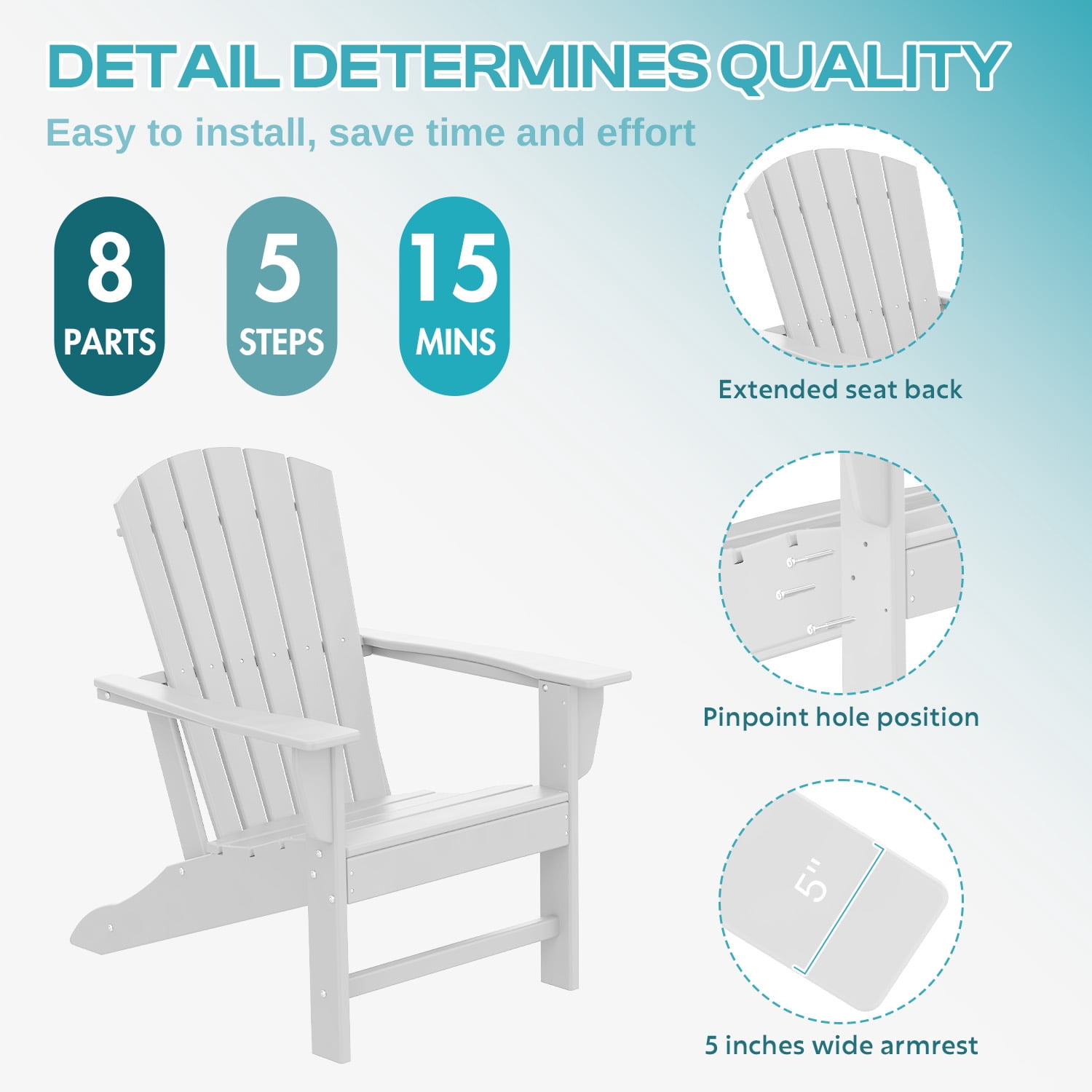PIPOPA Outdoor Adirondack Chair, HDPE All Weather Patio Chair for Deck Backyard Garden, White