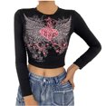 thumbnail image 1 of Moda mujer casual manga larga impresión o-cuello blusa camiseta damas tops Pompotops  gfhjh4833, 1 of 9