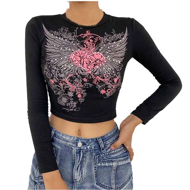 Moda mujer casual manga larga impresión o-cuello blusa camiseta damas tops Pompotops gfhjh4833