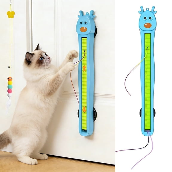 Auto Motion Flying Rope Cat Toy, Automatic Electric Wall Mounted Interactive Cat Toy for Indoor Cats, Keep Indoor Cats Active & Entertained Hands-Free (Blue)