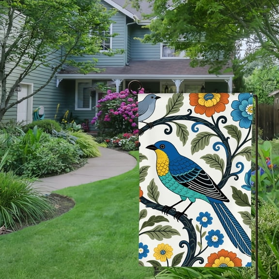 Spring Summer Garden Flag Double Sided Blue Birds Flowers Welcome Yard House Outside Outdoor Decoration,12*18 inch