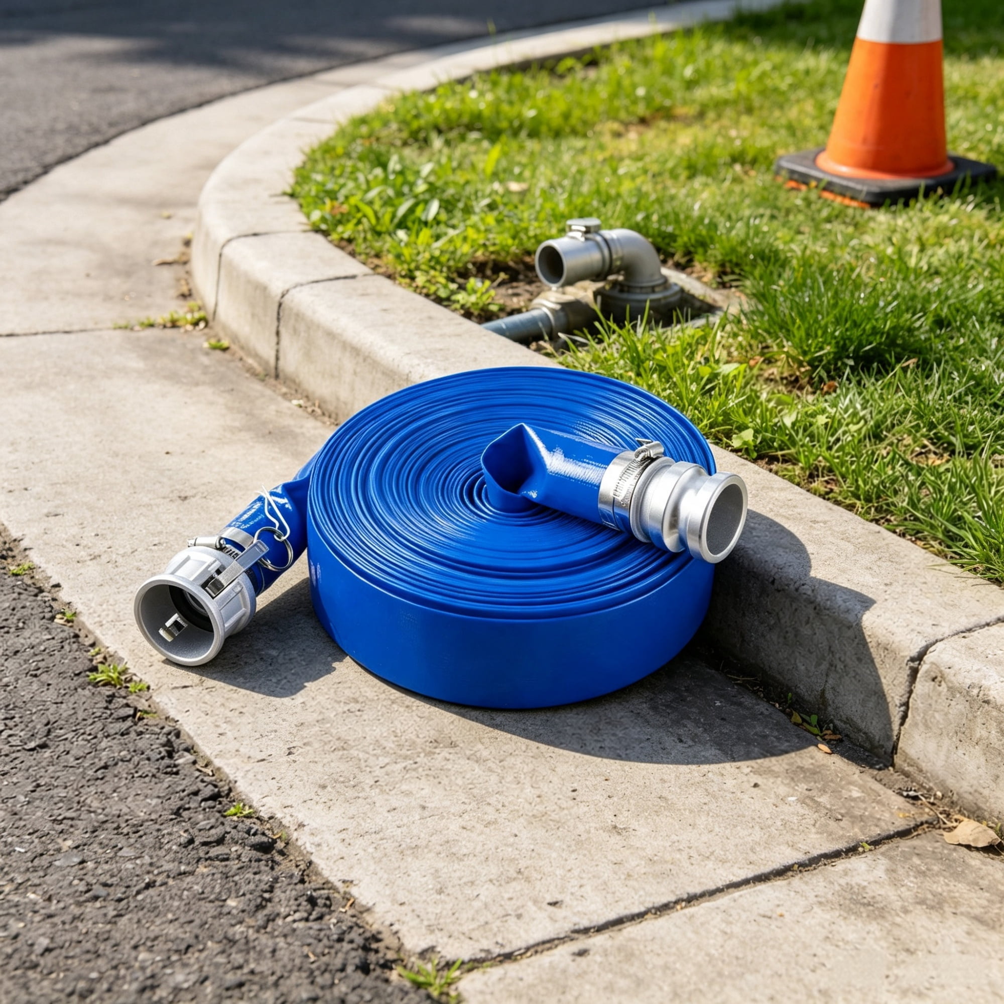2" x 100ft Blue PVC Backwash Hose with Clamps, Camlock & Aluminum Fittings, Fits Various Pumps for Sewage Treatment & Water Transfer
