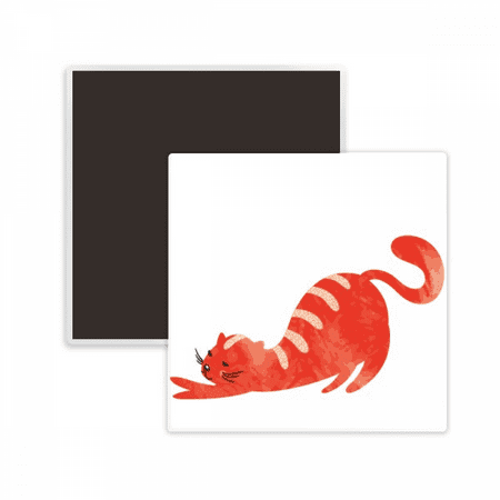 

Stretching Fat Cat Animal Watercolor Square Ceracs Fridge Magnet Keepsake Memento