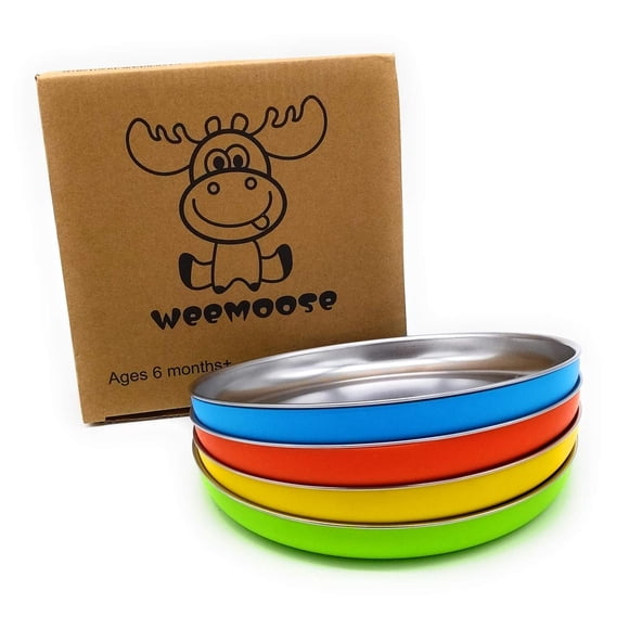 Platos de Acero Inoxidable WeeMoose Acero Inoxidable con Carcasa de Silicona para Bebés
