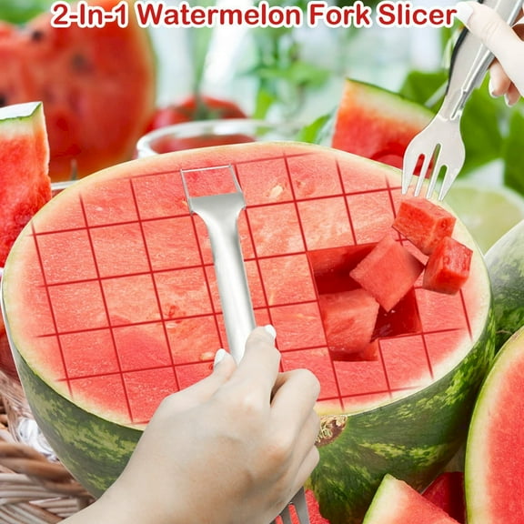1Pcs Watermelon Fork Slicer Cutter, Stainless Steel 2-in-1 Watermelon Fork Slicer, Portable Watermelon Fork Watermelon Cutter Slicer Tool Fruit Forks Slicer for Home Party Camping Kitchen Gadget