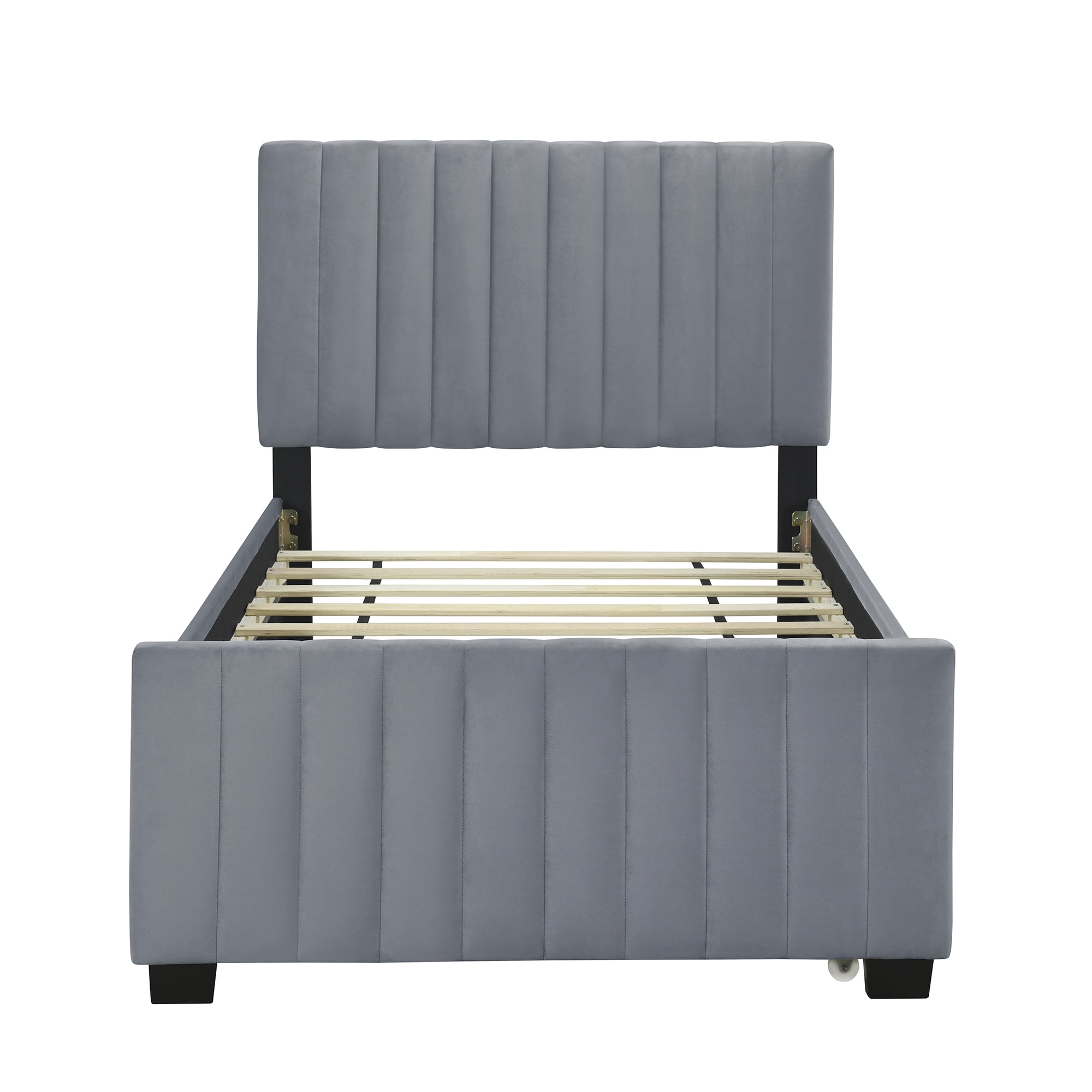 Lit plateforme Noble House en velours gris avec lit gigogne simple, 1 place