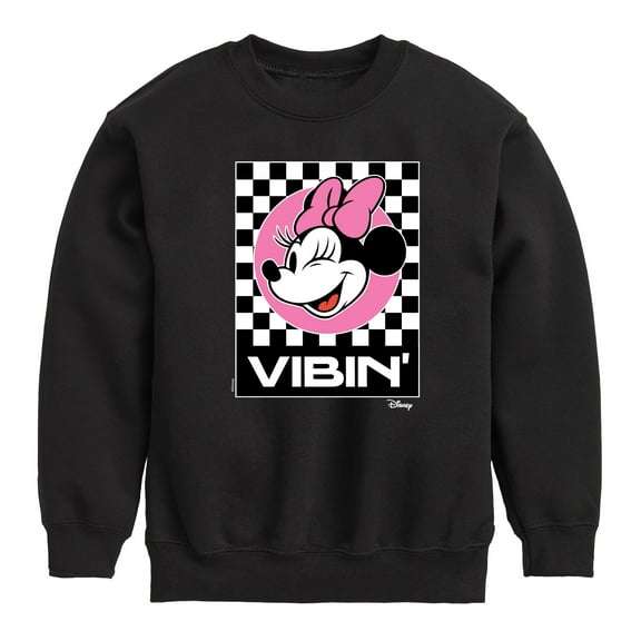 Disney - Minnie Mouse - Checkered Board Vibin' - Youth Crewneck Fleece Sweatshirt