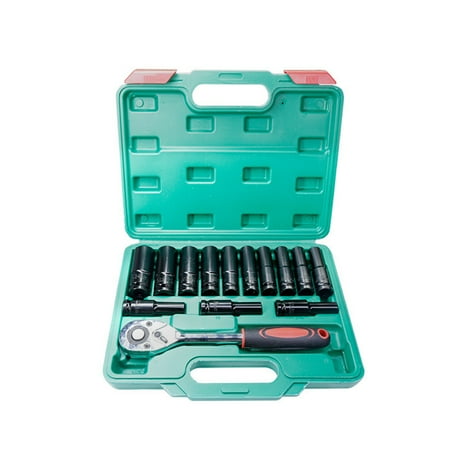 

Tickas 12Inch Drive Hex Impact Socket Set 14-Piece Deep Socket Metric Sizes 8-24mm CR-V Material with Ratchet Storage Box
