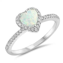 CHOOSE YOUR COLOR White Simulated Opal Heart Purity Promise Ring 925 Sterling Silver Band CZ Female Size 7