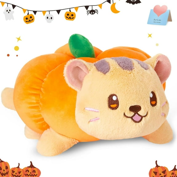 Houwsbaby 12" Halloween Pumpkin Cat Plush Toy,Orange Pumpkin Cat Halloween Stuffed Animal Creative Decor for Kids' Rooms Gift for Toddlers/Children