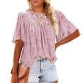 thumbnail image 1 of Blusa fruncida de manga acampanada para mujer, informal, de verano, con cuello redondo, de encaje, con textura floral, para citas, 1 of 4