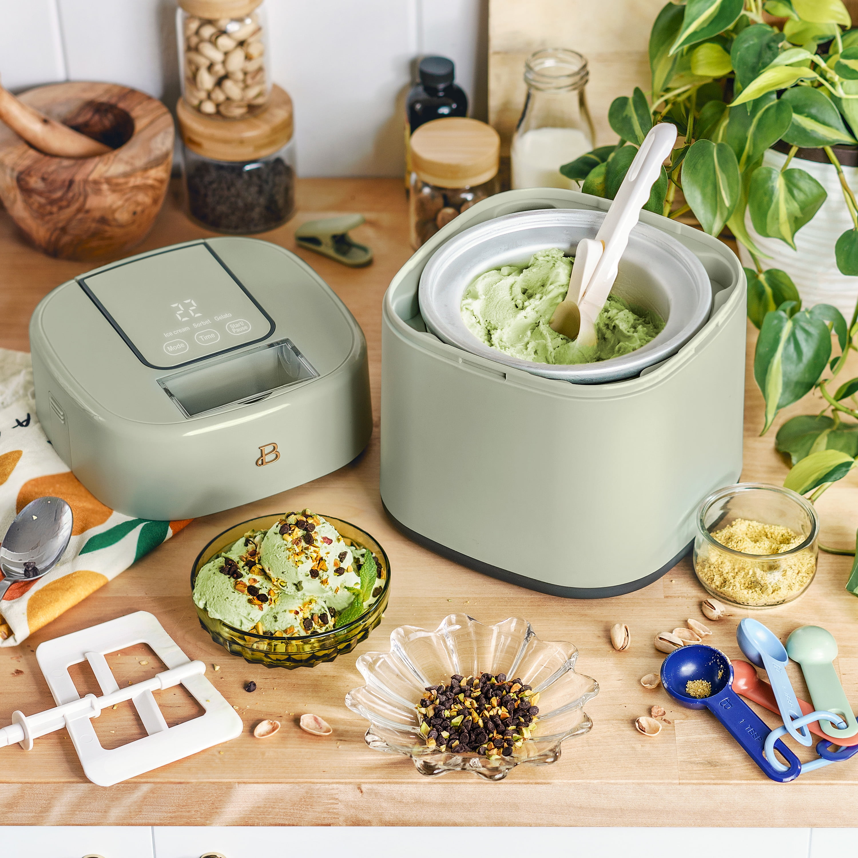 Beautiful 1.5 Qt Ice Cream Maker with Touch Activated Display, Sage Green by Drew Barrymore