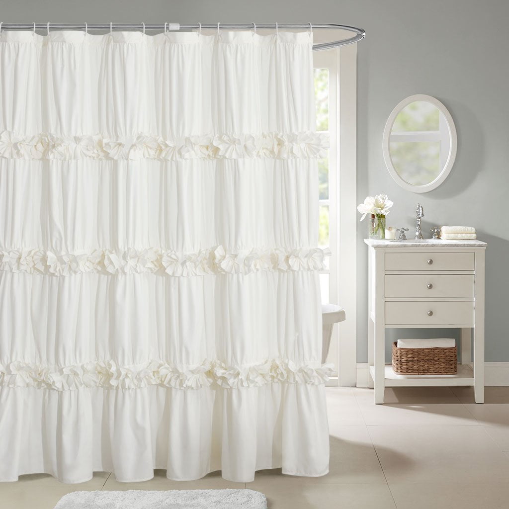 HIG Ivory Handcrafted Bow Tie Shower Curtain, 72' x 72', Cloth Fabric