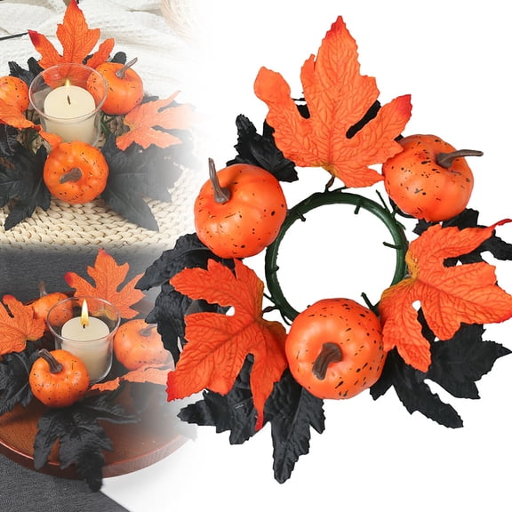 Wreath For Front Door,Halloween Candle Ring Wreath Halloween Table Centerpiece Black Orange Table Top Decoration Small Taper/Pillar Candle Rings Center For 1 Pcs Design