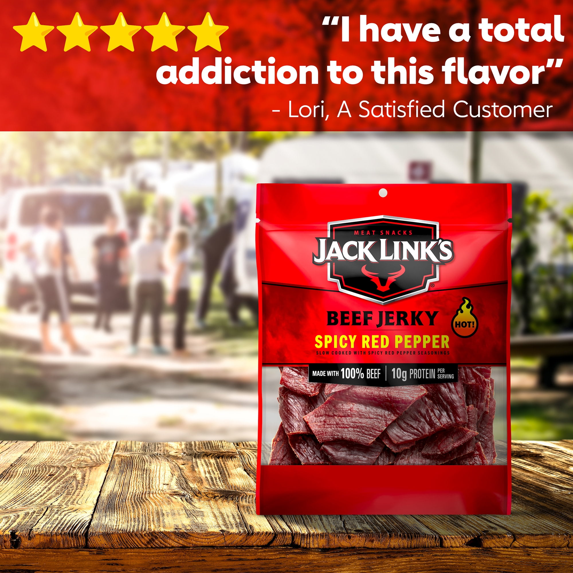 (8 pack) Jack Link’s Beef Jerky, Spicy Red Pepper, Made with 100% Beef, 10g of Protein per Serving, 5 Ounce, Resealable Bag