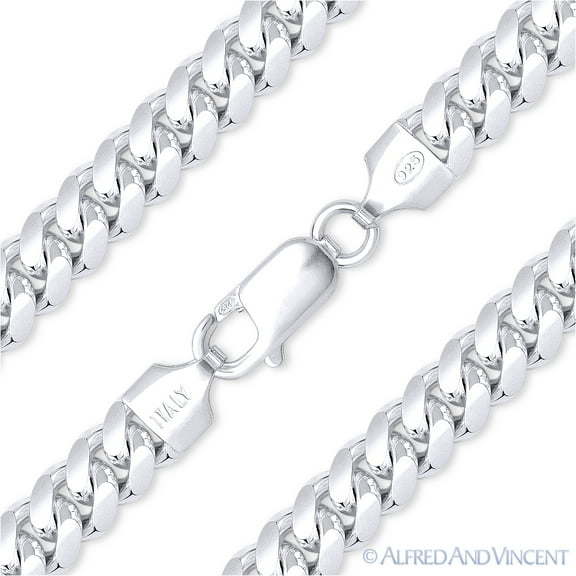 7mm Miami Cuban / Curb Link Italian Chain Necklace in .925 Sterling Silver w/ Rhodium