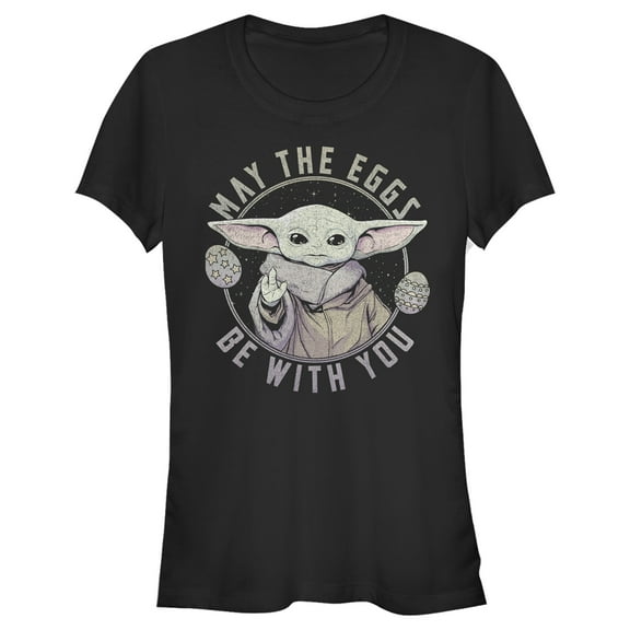 Junior's Star Wars: The Mandalorian Grogu May the Eggs Be With You  Graphic Tee Black Large