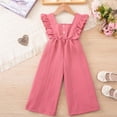 thumbnail image 5 of Splozh Girl Romper Girls Jumpsuit Wide Leg Loose Ruffle Sleeve Crew Neck Rompers with Pockets Casual Fashion Red,4-5 Years, 5 of 9