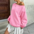 thumbnail image 4 of Women's Plus Size Oversized Off-Shoulder Long Sleeve Sweatshirt, No Hood Trendy Loose Fit Tops for Fall Winter Casual Wear, Daily Use, and Outdoor Activities Pink XXXL, 4 of 9