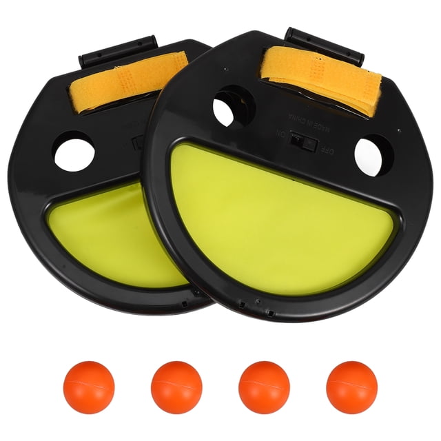 SHISUYAN Children's Hand Catching Ball Racket Parent-child Outdoor Sports Toy Racket Throwing Ball Table Tennis Hand Clip (1 Set 2pcs Racket 4pcs Balls Yellow)