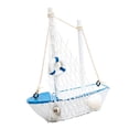 thumbnail image 2 of Mediterranean Sailboat Statue Nautical Coastal Tabletop Decor with Shell Lifebuoy Seagull Mini Wooden Sailboat Ornament for Living Room Bathroom Desk Beach Themed Home Decor Gift, 2 of 4