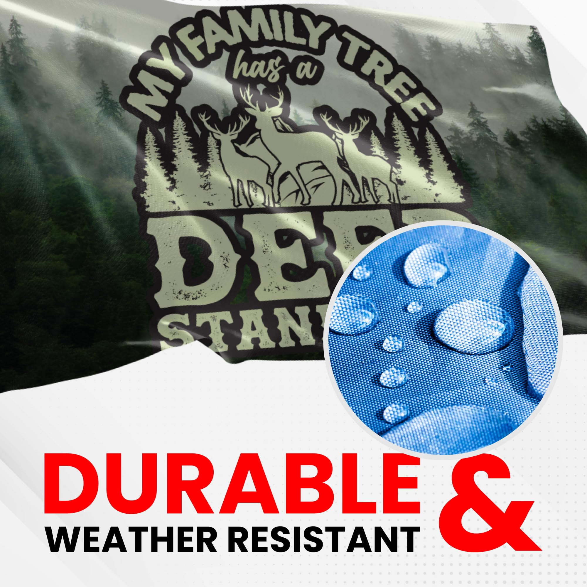 Fun Flags My Family Tree Has A Deer Stand In It Flag - Durable and Weather Resistant Hunting Flags, Vibrant Color Country Banner, 3x5 Indoor And Outdoor Flag
