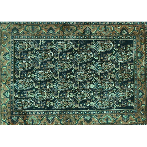 Ahgly Company Machine Washable Indoor Rectangle Persian Turquoise Blue Traditional Area Rugs, 8' x 12'