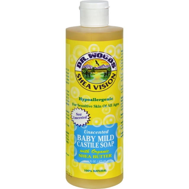 Dr. Woods Jabón de Castilla líquido suave para bebés sin perfume con manteca de karité orgánica,