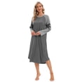 thumbnail image 5 of Women Long Sleeve Nightgown Loose Fit Sleepshirt Spring Fall Calf-Length Soft House Dress Round Neck Comfy Sleepwear Loungewear, Gray S-3XL, 5 of 7