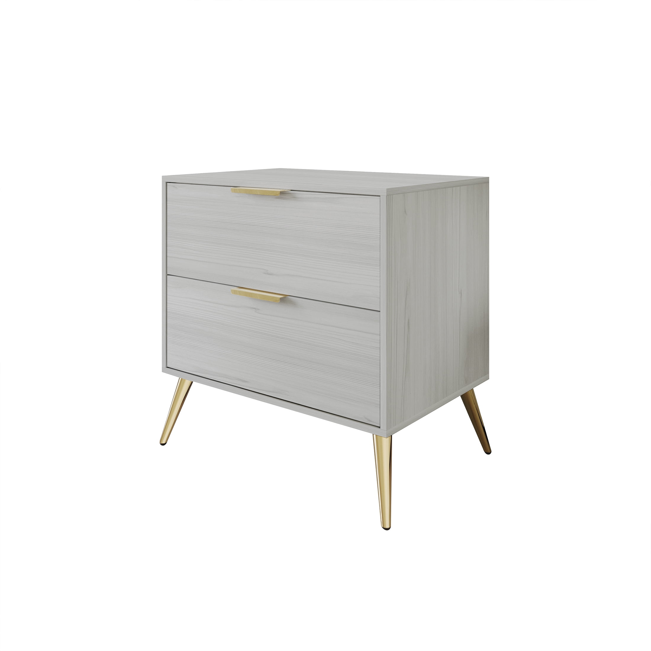 Castle Place Glam 2 Drawers Wooden Nightstand, Light Grey