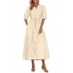 thumbnail image 1 of Vestido midi PRETTYGARDEN para mujer, verano 2025, cuello en V con bolsillos, 1 of 9