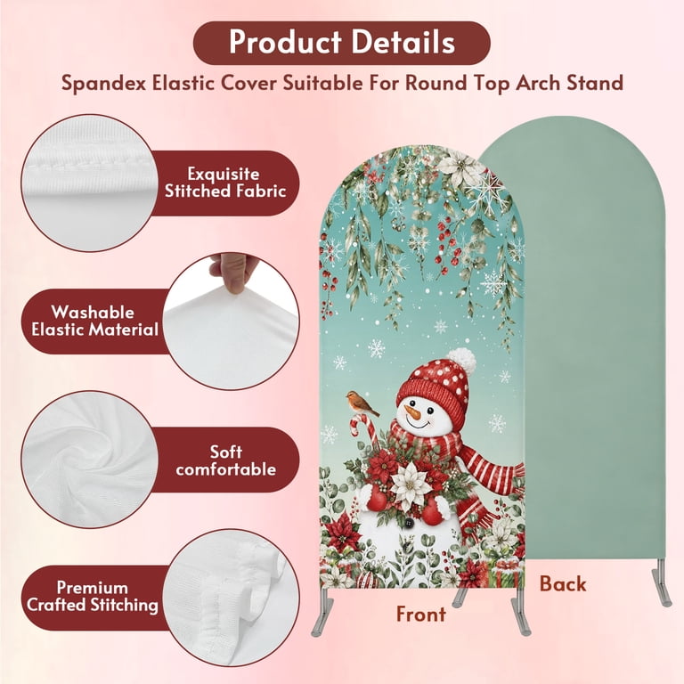 Winter Red Snowman Arch Backdrop Covers 5 FT, Christmas Green Leaf ...