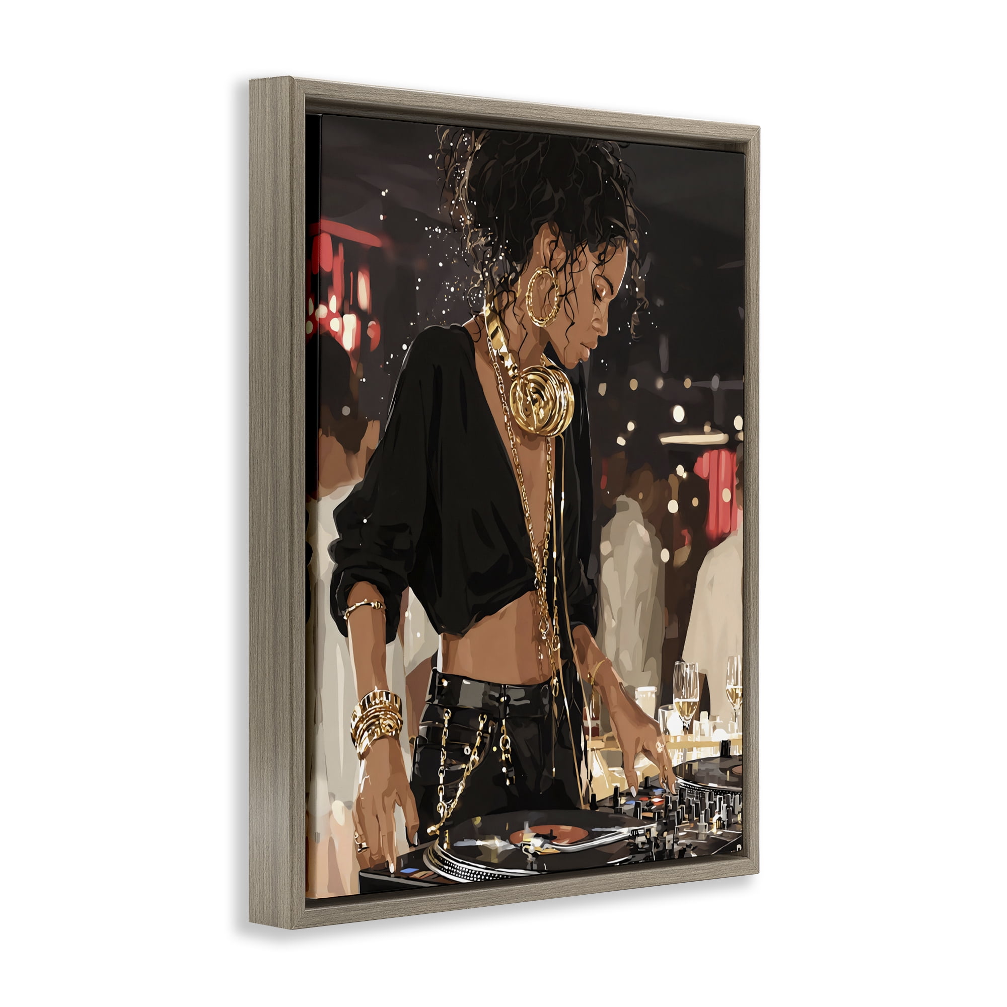 Stupell Industries Touches Of Gold DJ Brown Framed Floater Canvas Wall Art, design by Franklyn Gregory