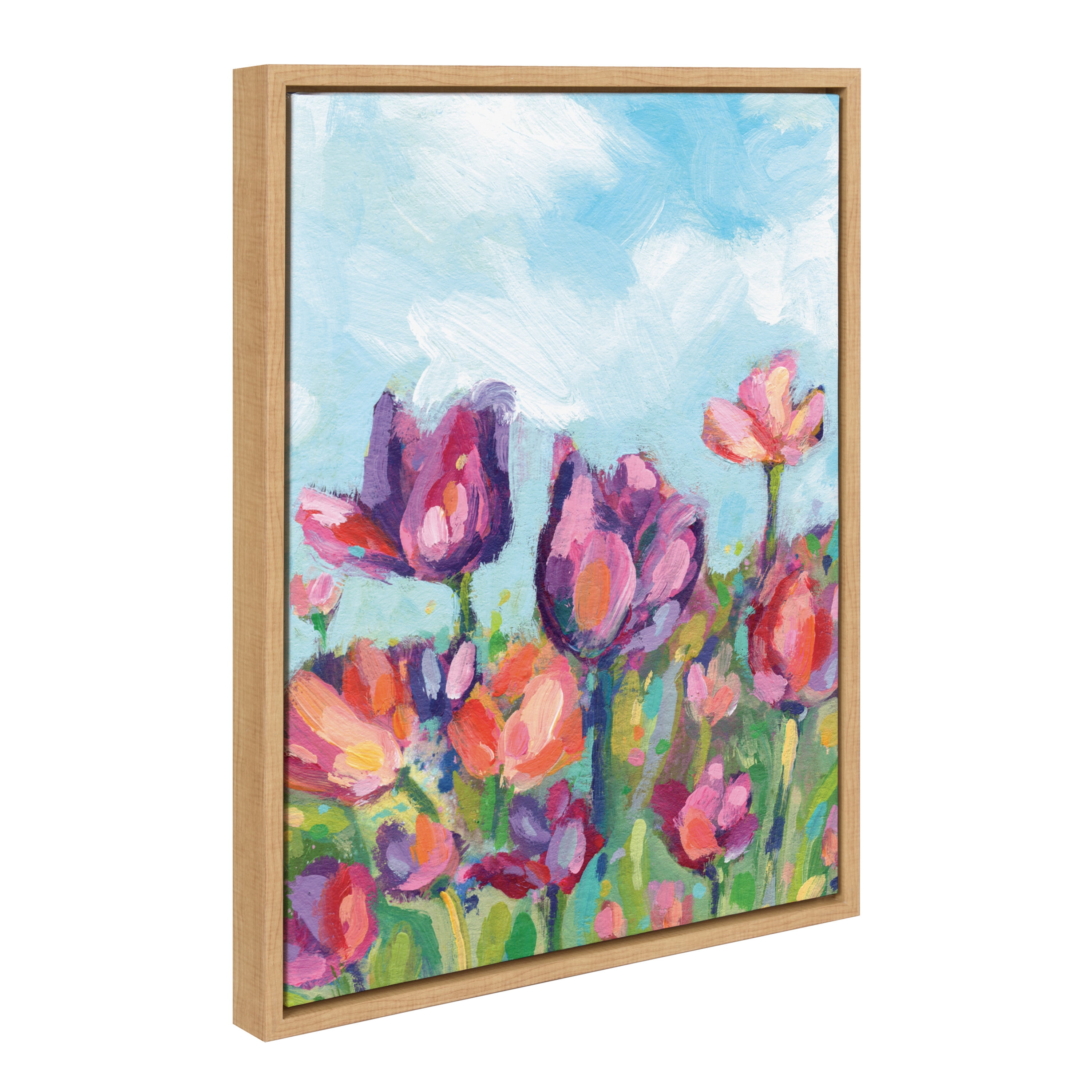 Kate and Laurel Sylvie Spring Framed Canvas Wall Art by Rachel Christopoulos 18x24 Natural Decorative Springtime Floral Art for Wall
