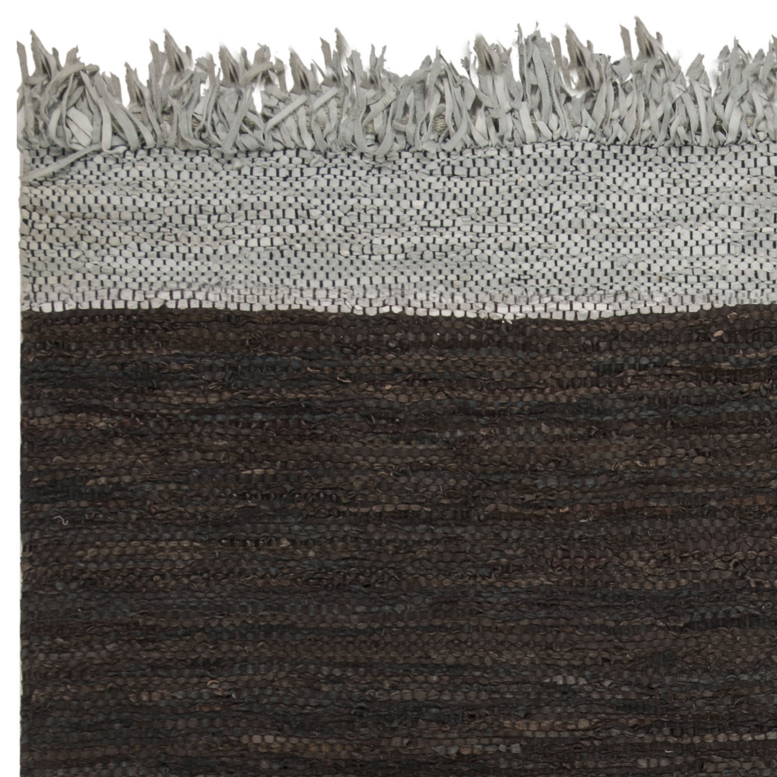 SAFAVIEH Vintage Leather Horatio Braided Fringe Border Area Rug, Light Grey/Dark Brown, 3' x 5'