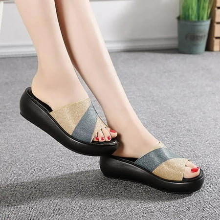 

NEGJ Women Fish Mouth Shoes Fashion Wedge Sandal Middle Heel Flip-Flop Slippers Summer Sandals