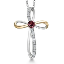 Gem Stone King 925 Silver and 10K Yellow Gold Red Rhodolite Garnet and White Lab Grown Diamond Pendant Necklace for Women | 0.50 Cttw | Gemstone January Birthstone | Round 4MM | With 18 inch Chain