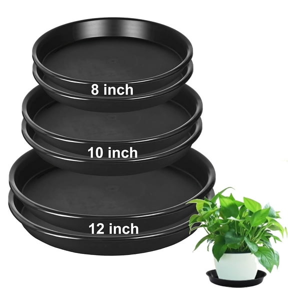 6 Pack Plant Saucers Tray, 8/10/12 Inch Set of 2 Each Black Plant Pot Plates & Drip Trays for Indoor Outdoor Potted Plants - Protect Floors from Water Overflow