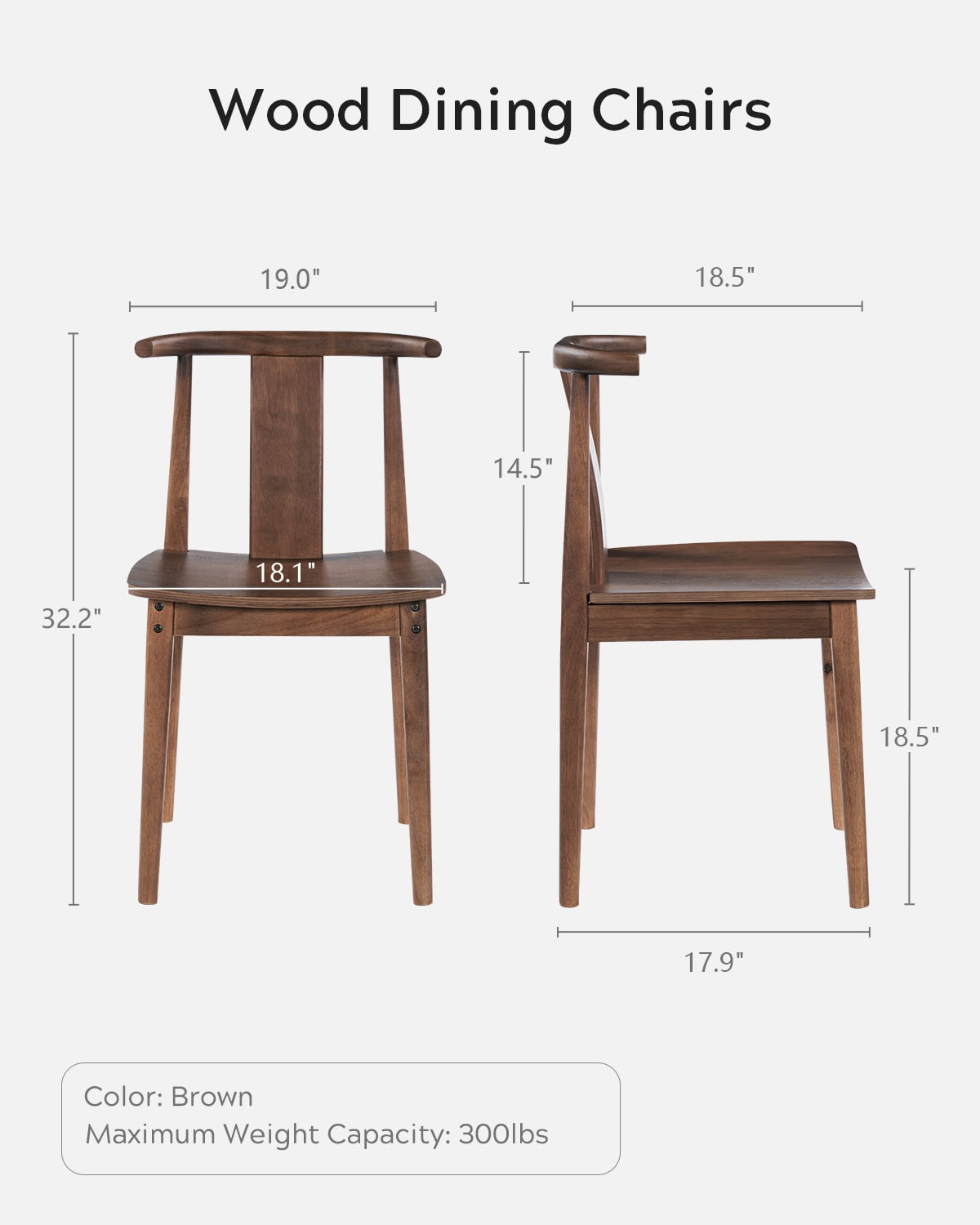 EYYTHUNG Wood Dining Chairs Set of 2, Farmhouse Kitchen Chairs with Curved Back Mid Century Wishbone Dining Chairs, Brown