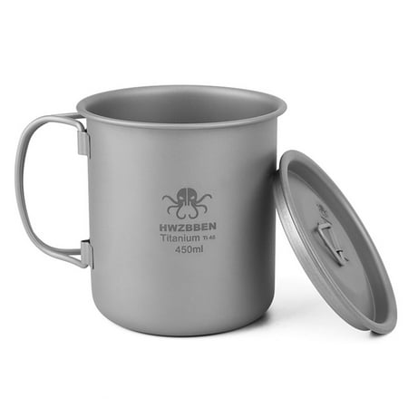 

450ml Titanium Cup with Foldable Handles Lightweight Water Cup for Backpacking Camping Fishing