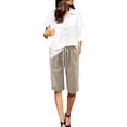 thumbnail image 2 of YanHoo Womens Plus Size Cotton Linen Shorts Elastic Waisted Drawstring Loose Bermuda Shorts Casual Work Business Short Pants with Pockets, 2 of 8