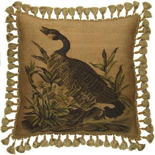 Aubusson Throw Pillow Country Goose 22"x22", Hand-Woven Fabric