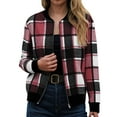 thumbnail image 2 of GEWSEY Flannel Jacket Women Stand Collar Long Sleeve Zip up Plaid Shackets Casual Warm Bomber Jackets Coats Fall Outfits (, M), 2 of 6