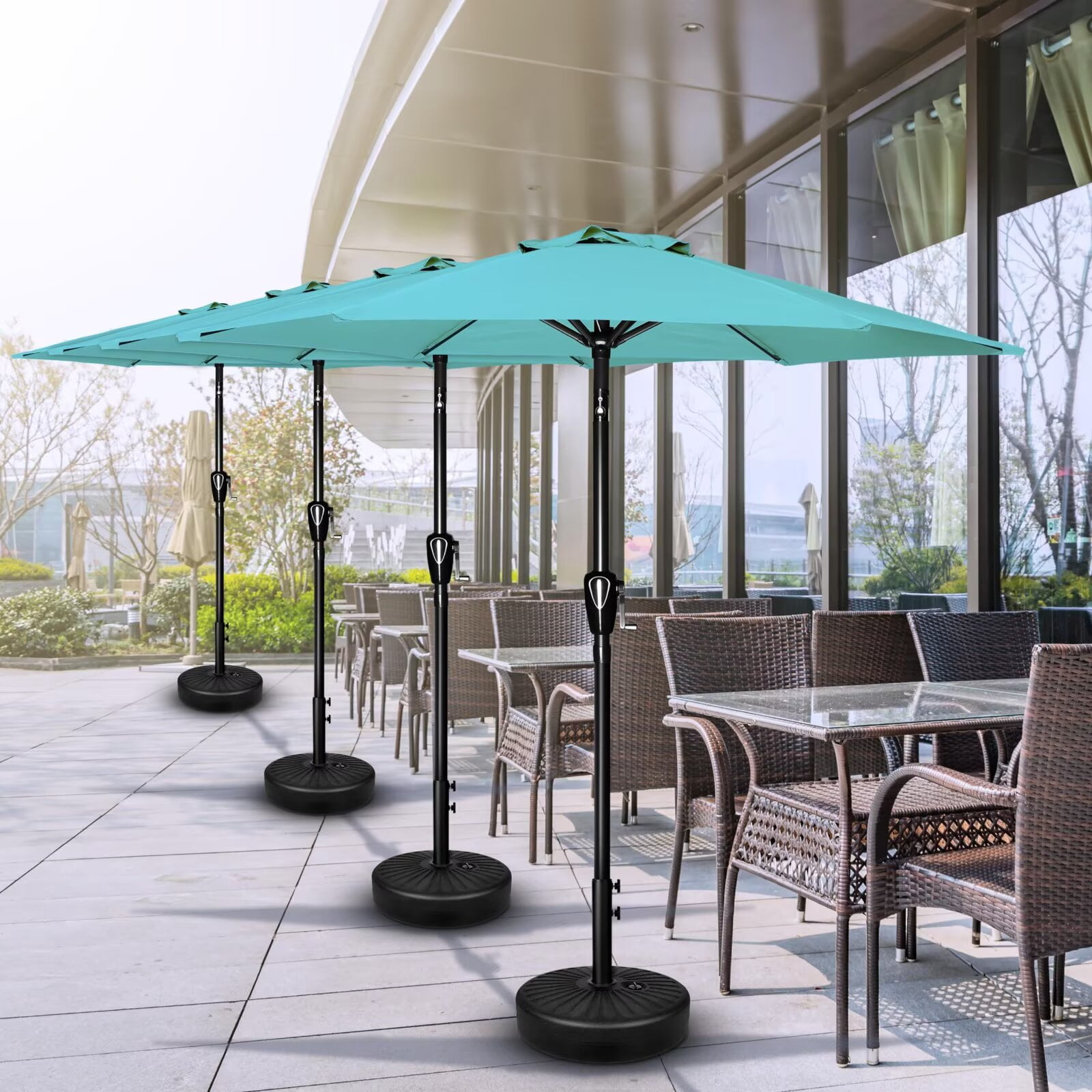 Simple Deluxe 7.5ft Patio Umbrella Outdoor Table Market Yard Umbrella with Push Button Tilt and Crank Lift, 6 Heavy-Duty Ribs for Patio, Garden and Deck Use, Turquoise