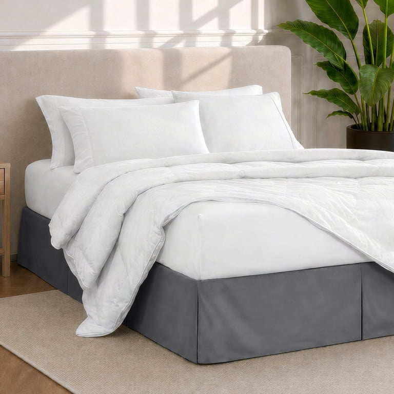Double Brushed Premium 1800 Queen Bed Skirt, Gray, 15" Drop photo 2