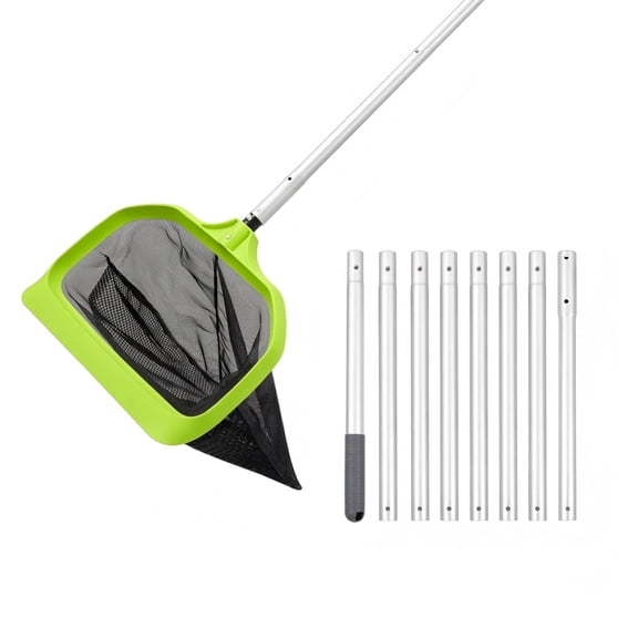 WaterJingle Pool Leaf Rake Skimmer Net Deep Fine Mesh Bag Aluminum Pole 10.5ft