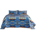 thumbnail image 2 of 3 Pcs Boho Colorful Polyester Quilt Set, Geometry Printed Bedspread Coverlet Set with 2 Pillowcases,Soft Bohemian Bedding Set, 2 of 8